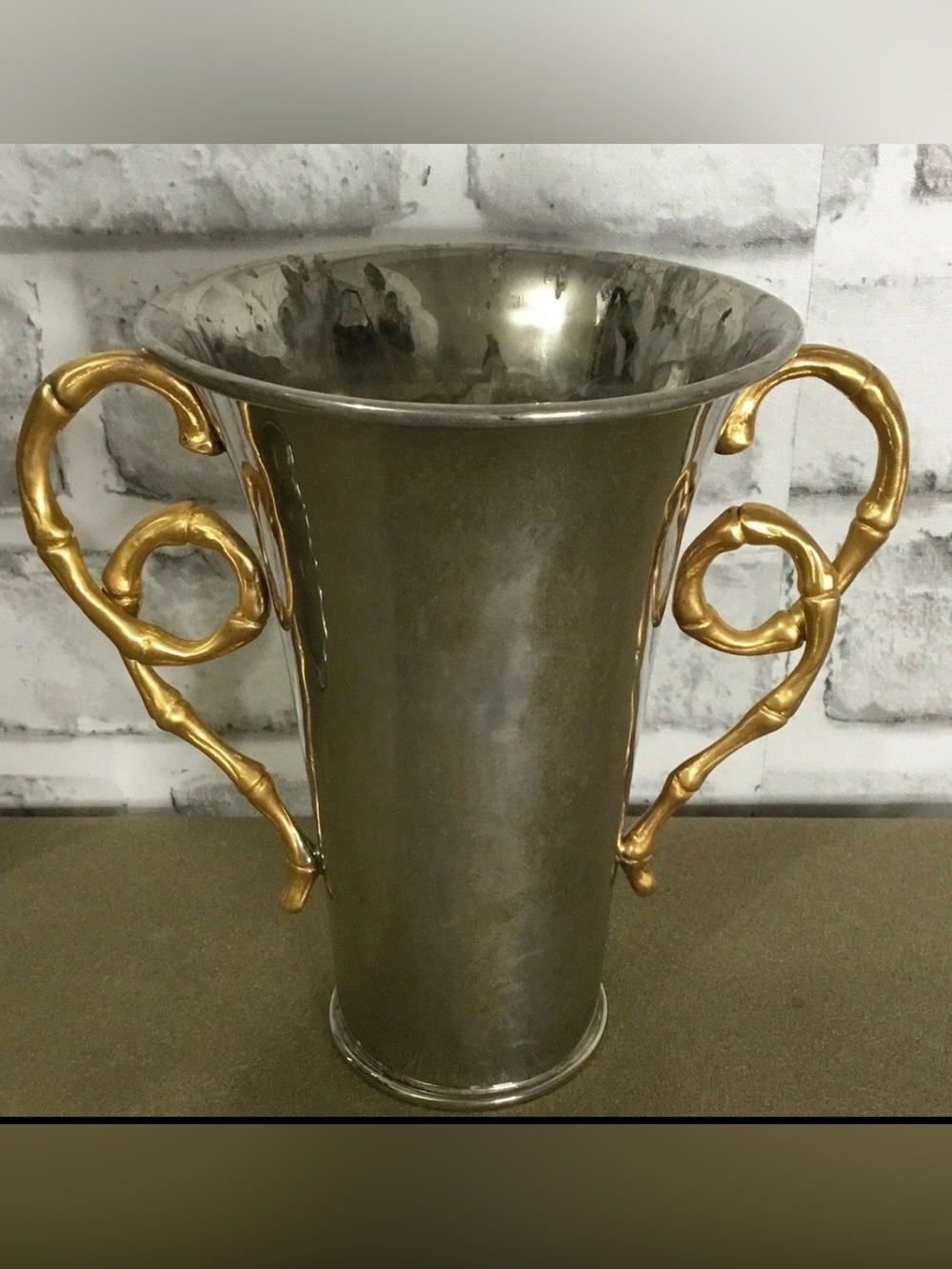 Gold-Handled Silver Decorative Vase - Elegant Home Accent